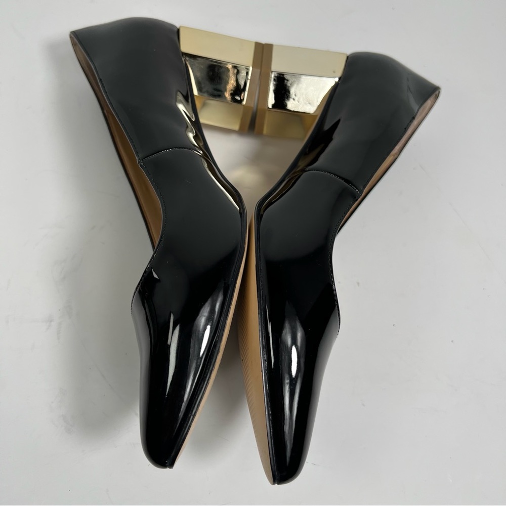 KATY PERRY The Lorenna Black Patent Gold Block Heel Pumps Size 6.5 - Picture 10 of 13